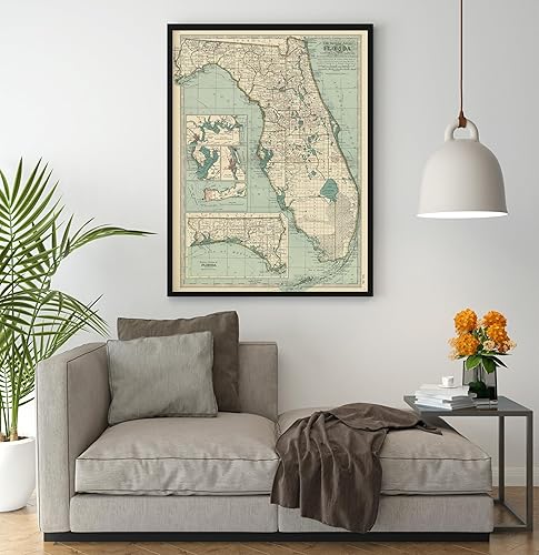 Miniatura 3 de Mapa histórico - Florida 1899 - Arte de pared vintage - 24 x 33 pulgadas