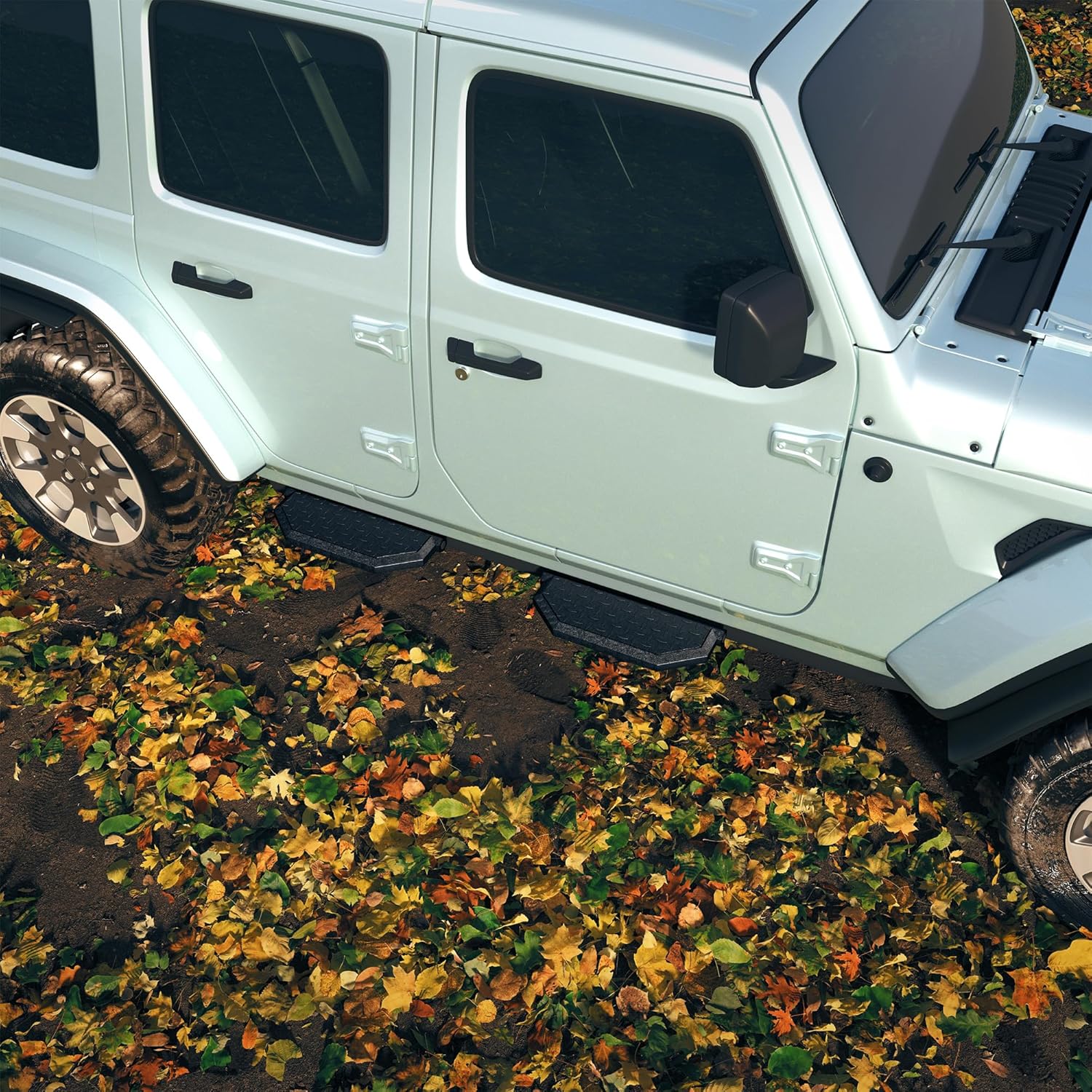 Running Boards Compatible with 2018-2025 Jeep Wrangler JL 4-Door, Two-Stair Carbon Steel Side Steps Nerf Bars (18-25 Jeep Wrangler JL 4-Door, C Size)