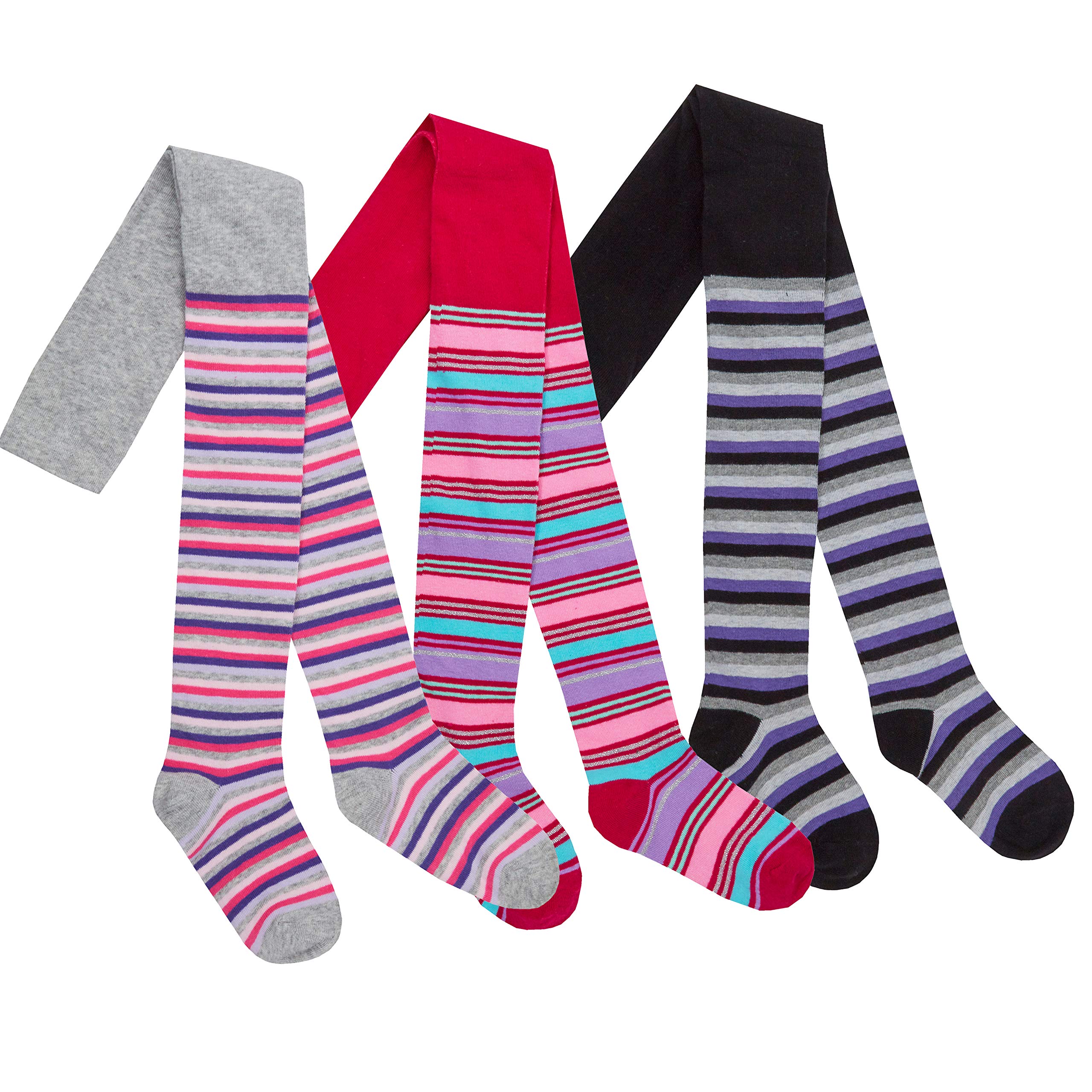 Metzuyan Girls Glitter Stripes 2 -3 Pairs Infant 3 Pairs Cotton Rich Tights 2-8 Years Patterned Warm Cute Glitter Stripes 2-3 Pairs 2-3 Years