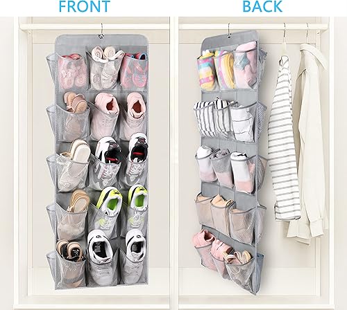 Miniatura 5 de MISSLO Organizador de zapatos colgante para armario, juego de crucero con bolsillos grandes esenciales con colgador giratorio