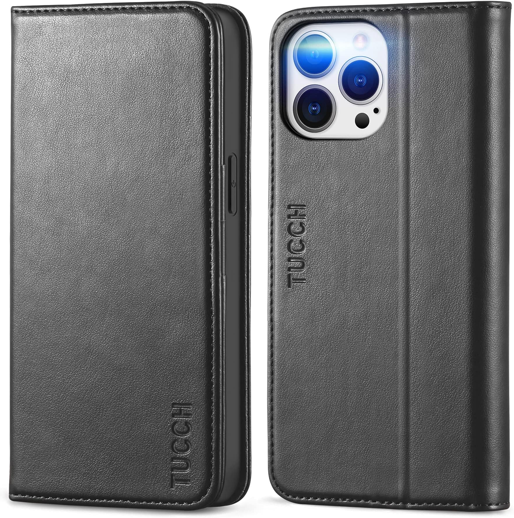 TUCCH Case for iPhone 13 Pro Max Wallet Case, PU Leather Flip Folio Wallet Case with Card Slot, Kickstand, Book Design [Shockproof TPU Interior Case] Compatible with iPhone 13 Pro Max 6.7-inch, Black
