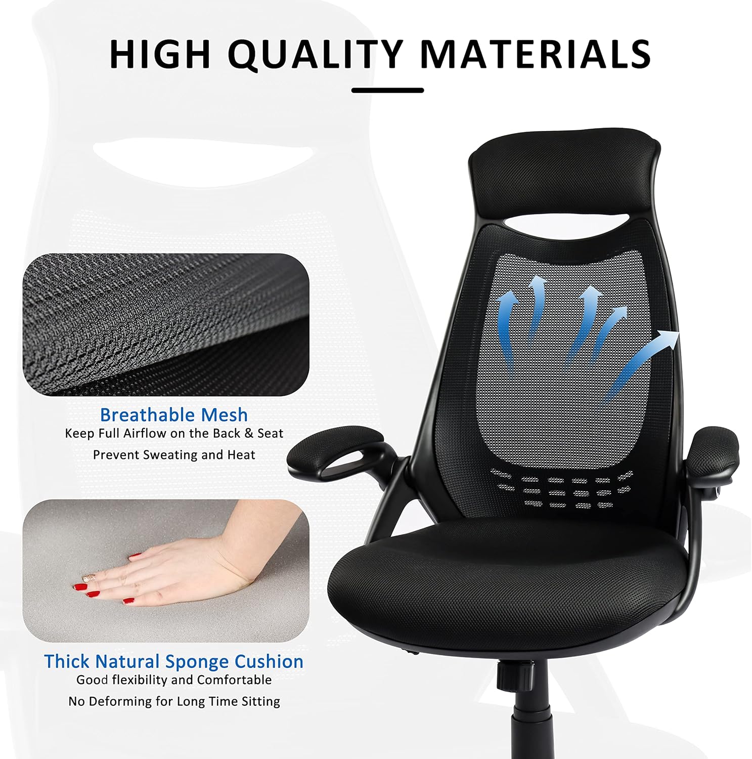 Best Deal 🛒 Hylone Office Desk Chair Ergonomic, Mesh Computer Chair with Headrest, Flip Up Arms, Lumbar Support, Height Adjustable (Black)