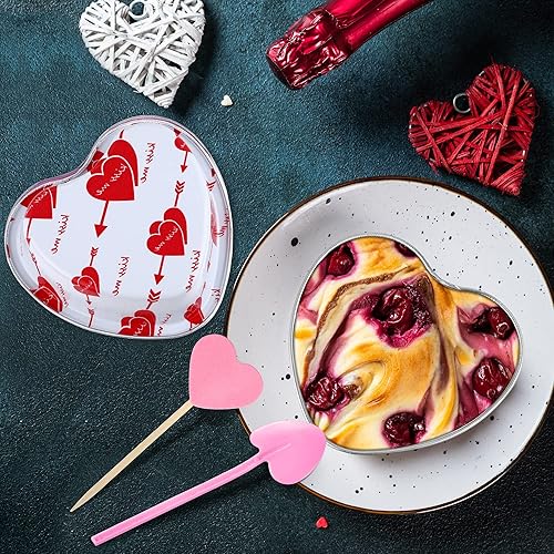 Miniatura 7 de Fovths Sartén para tartas de aluminio para el día de San Valentín con tapas sartenes desechables en forma de corazón con cucharas de corazón y