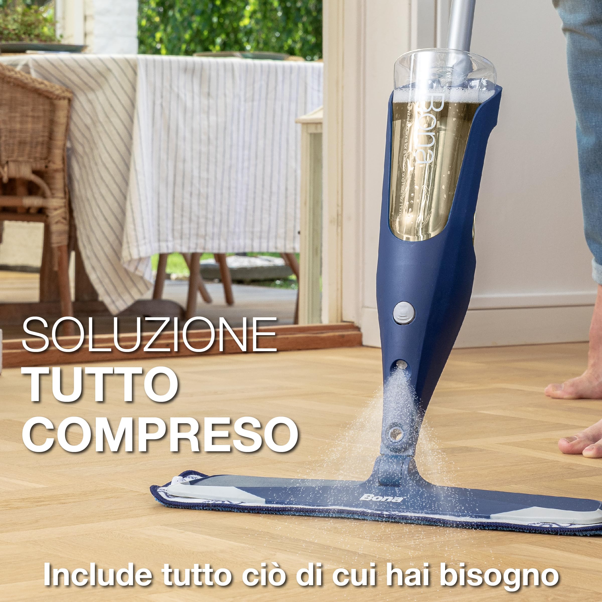 Bona spray mop premio pavimenti legno oliati, mocio spray, panno | pulisce e nutre il legno, cuscinetto pulizia microfibra extra, spruzzare