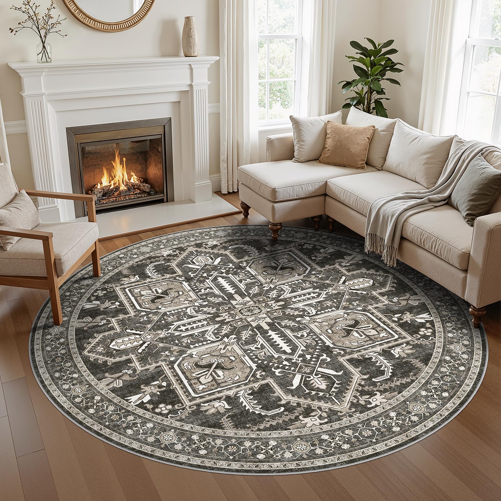 WITSHOCK Round Area Rug 8Ft