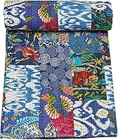 Vista 33 de Marubhumi Colcha Kantha tradicional india de algodón puro, con estampado de cachemira, multicolor, tamaño individual (60 x 90 pulgadas)