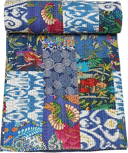Vista 83 de Marubhumi Edredón tradicional indio de algodón puro, estampado de cachemira, colcha Kantha multicolor (multicolor-22, individual (60 x 90 pulgadas)