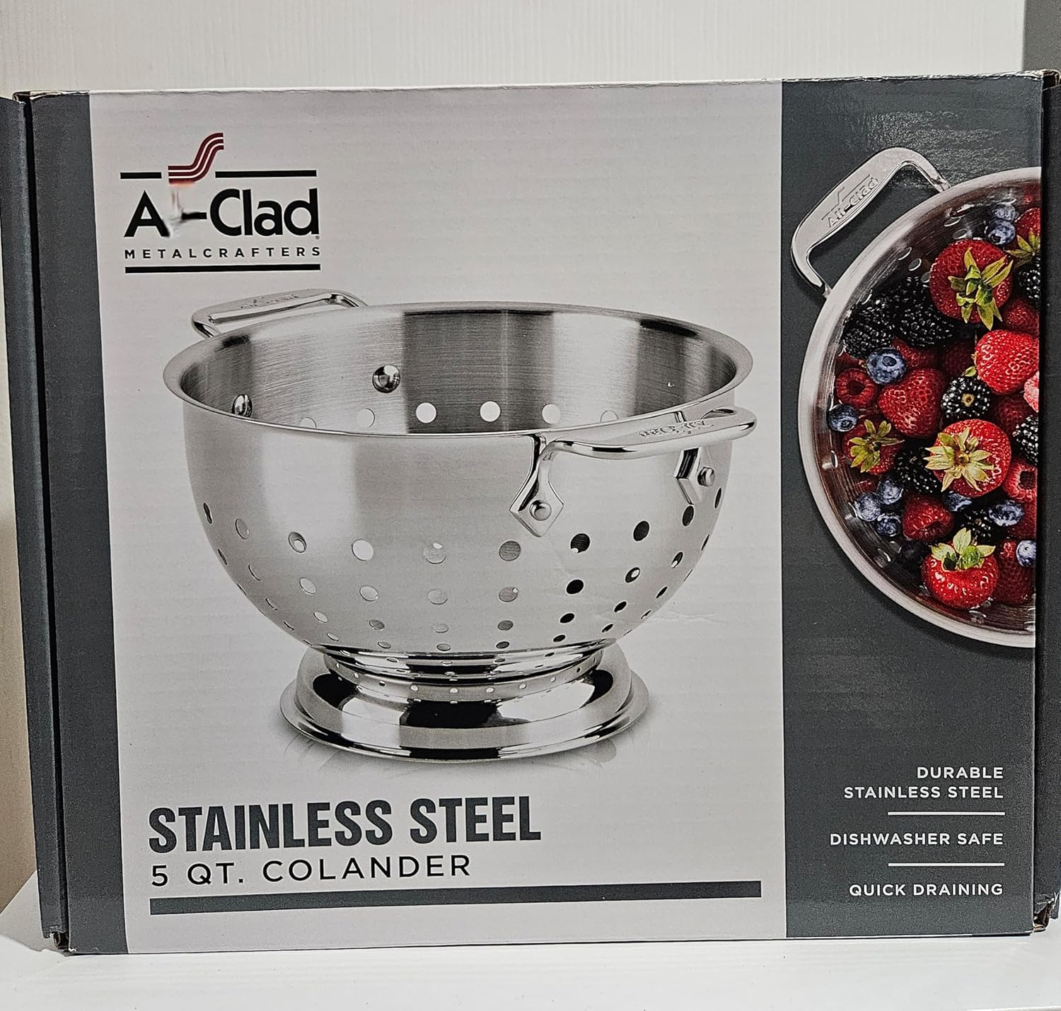 For All-Clad Stainless Steel Colander, 5 Qt Capacity, Dishwasher Safe