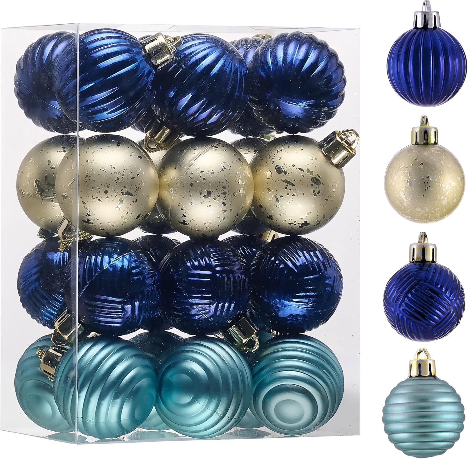 Valery Madelyn Christmas Ornaments Set, 24ct Blue and Gold Shatterproof Christmas Ball Ornaments Wholesale