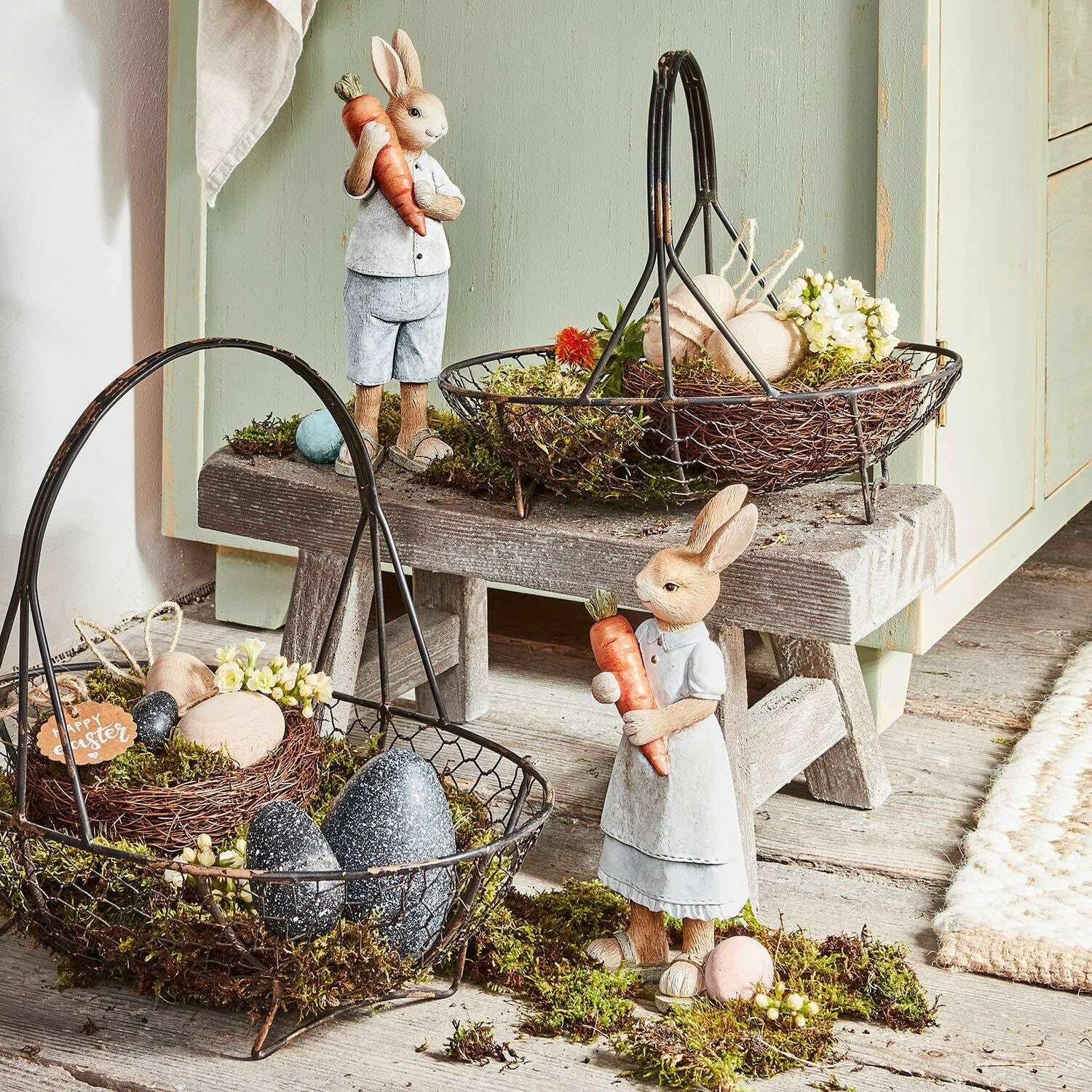 Loberon Hase 2er Set Gimont, bunt | handbemaltes Häschen-Paar - detailverliebt gestaltet - nostalgischer Charme - Osterhasen - Ostern - Osterdeko