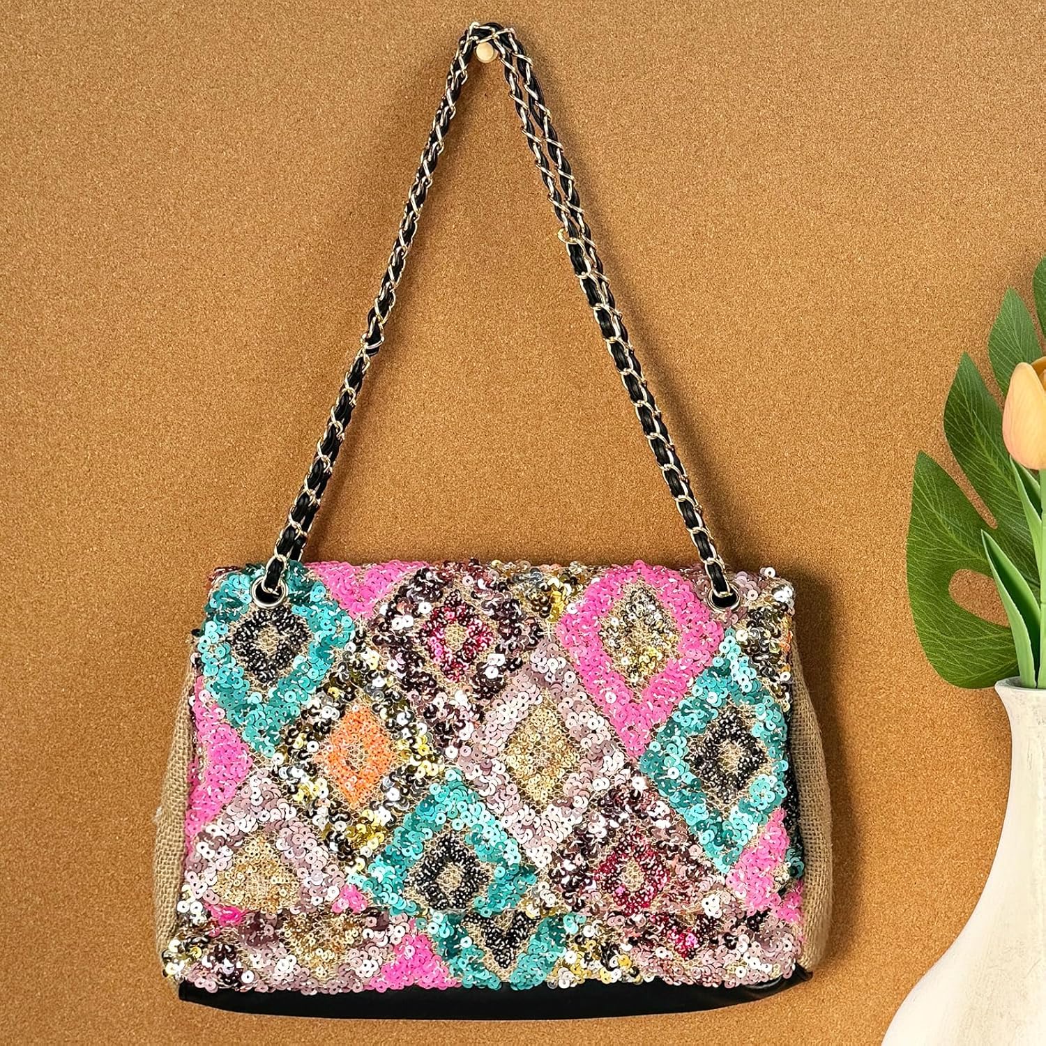 Women's Multicolor Floral Boho-chic Straw Tote Handbag, One Size, Rectangular, Zipper Closure, Shoulder & Cross-Body Strap, Lightweight, Wear-Resistant, Checkpoint Friendly - Image 6