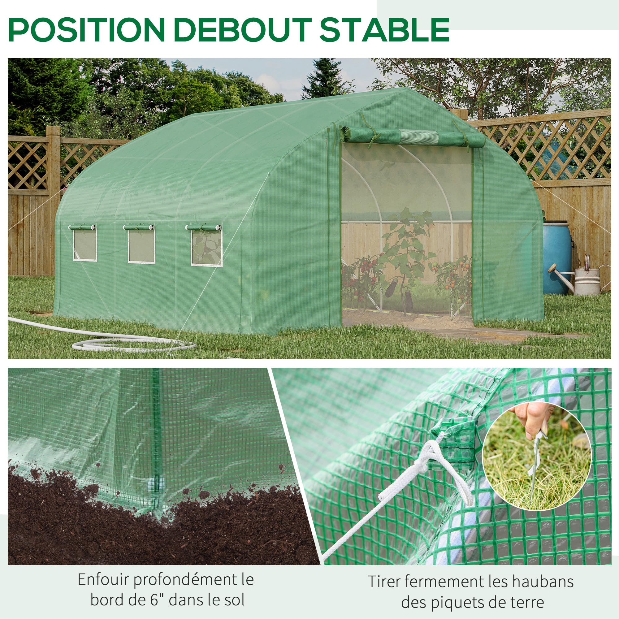 Outsunny Serre de Jardin Tunnel, 10,4 m², Anti-UV, Porte zippée Enroulable, fenêtres en Maille, Tube d'acier galvanisé et PE 140g/㎡, 350 x 300 x 200 cm, Vert