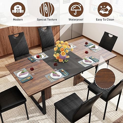 Miniatura 8 de Mesa de comedor grande de 70 pulgadas para 4, 5, 6 personas, mesa de comedor de cocina de granja con mesa de madera marrón, mesas de comedor