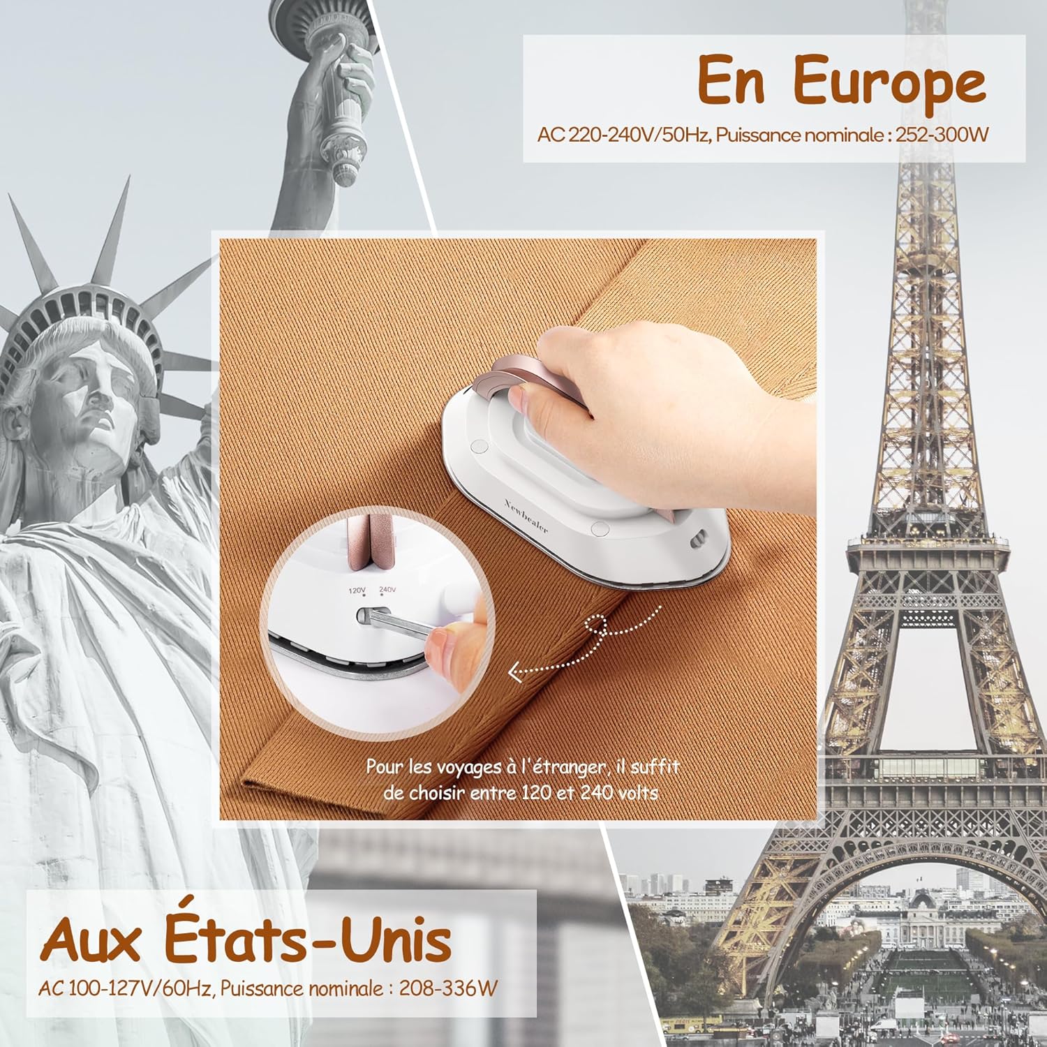 Newbealer Mini Fer à Repasser Portable - Léger, Compact, Chauffe Vite sans Vapeur avec Sac de Rangement - Image détaillée