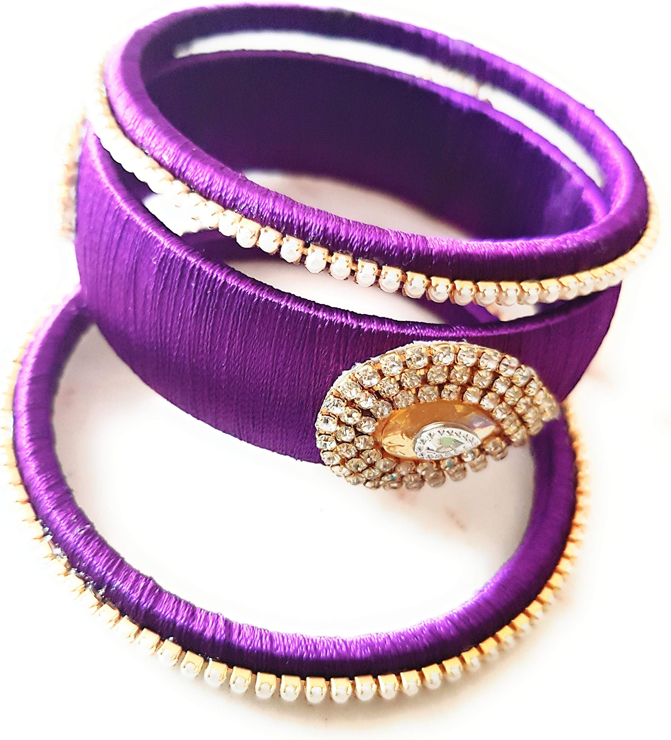 savali Bengals Women Silk Thread Bangle 2.4 inch 2 Pieces Gold