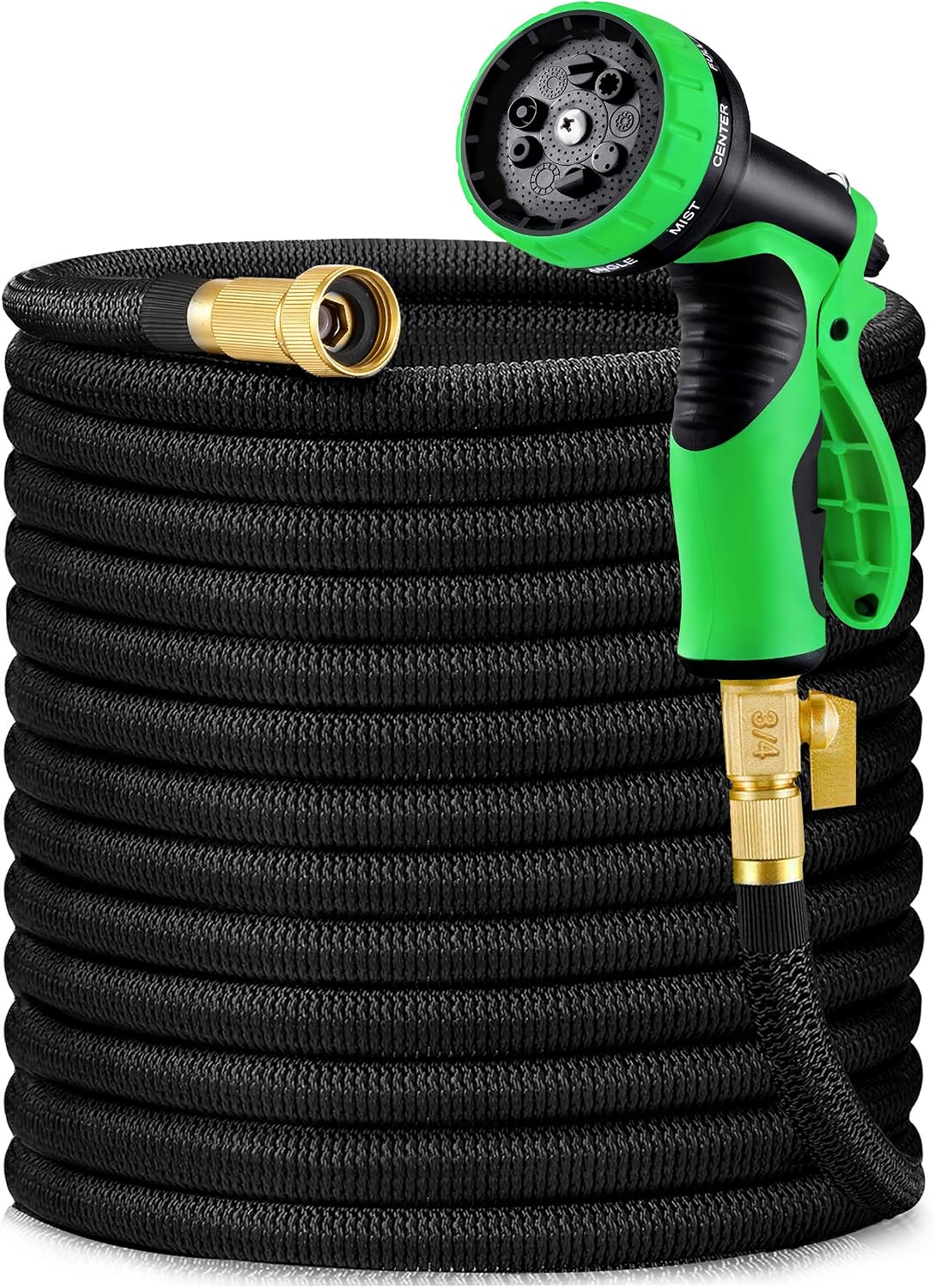 HBlife 100ft Garden Hose, Expandable Water Hose with 3/4" Solid Brass Fittings, Extra Strength Fabric - Flexible Expanding Hose with 9 Function Water Spray Nozzle