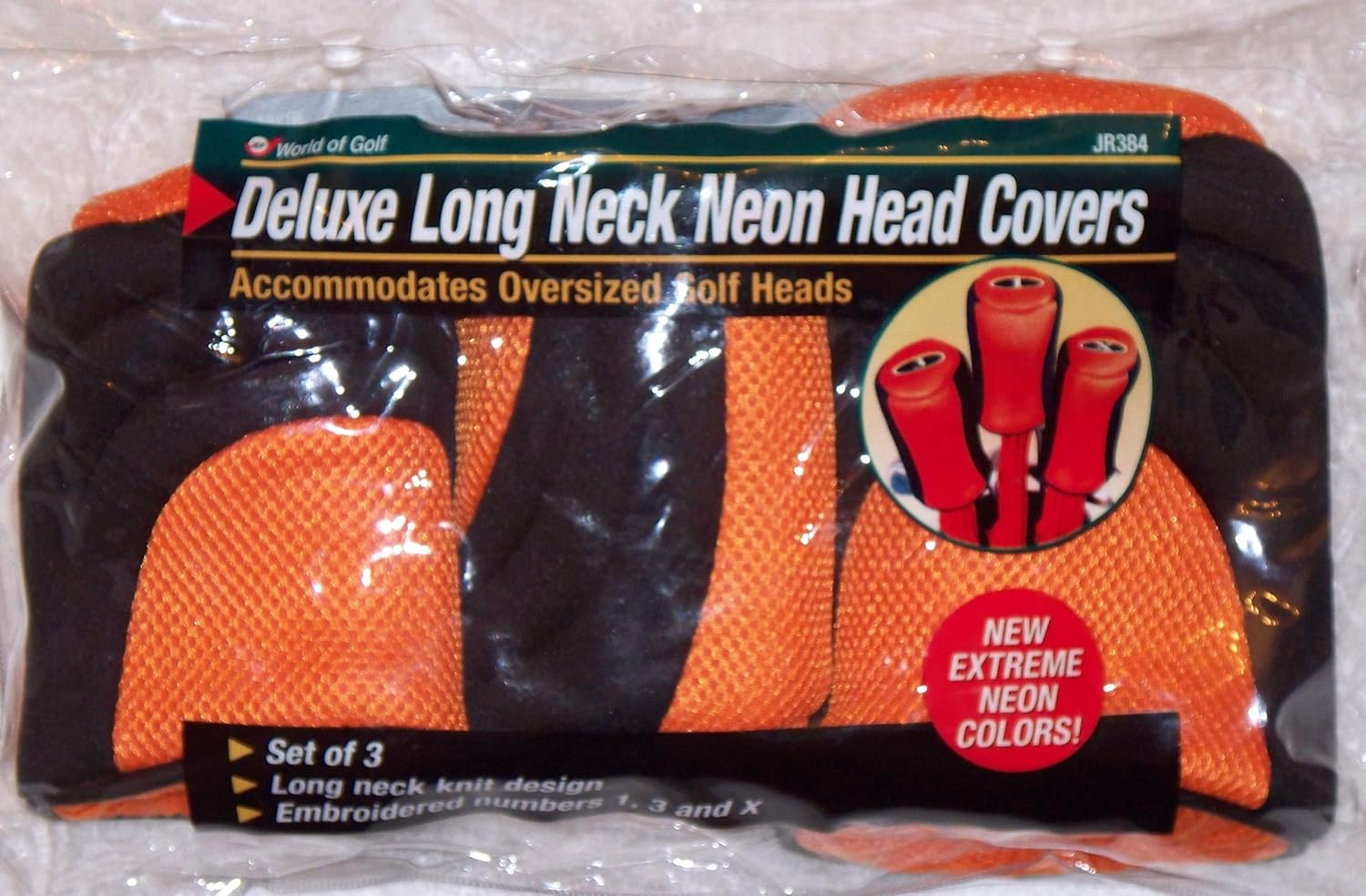 Deluxe Long Neck Neon Golf Head Covers, ORANGE/BLACK Set of 3 Golf Club Head