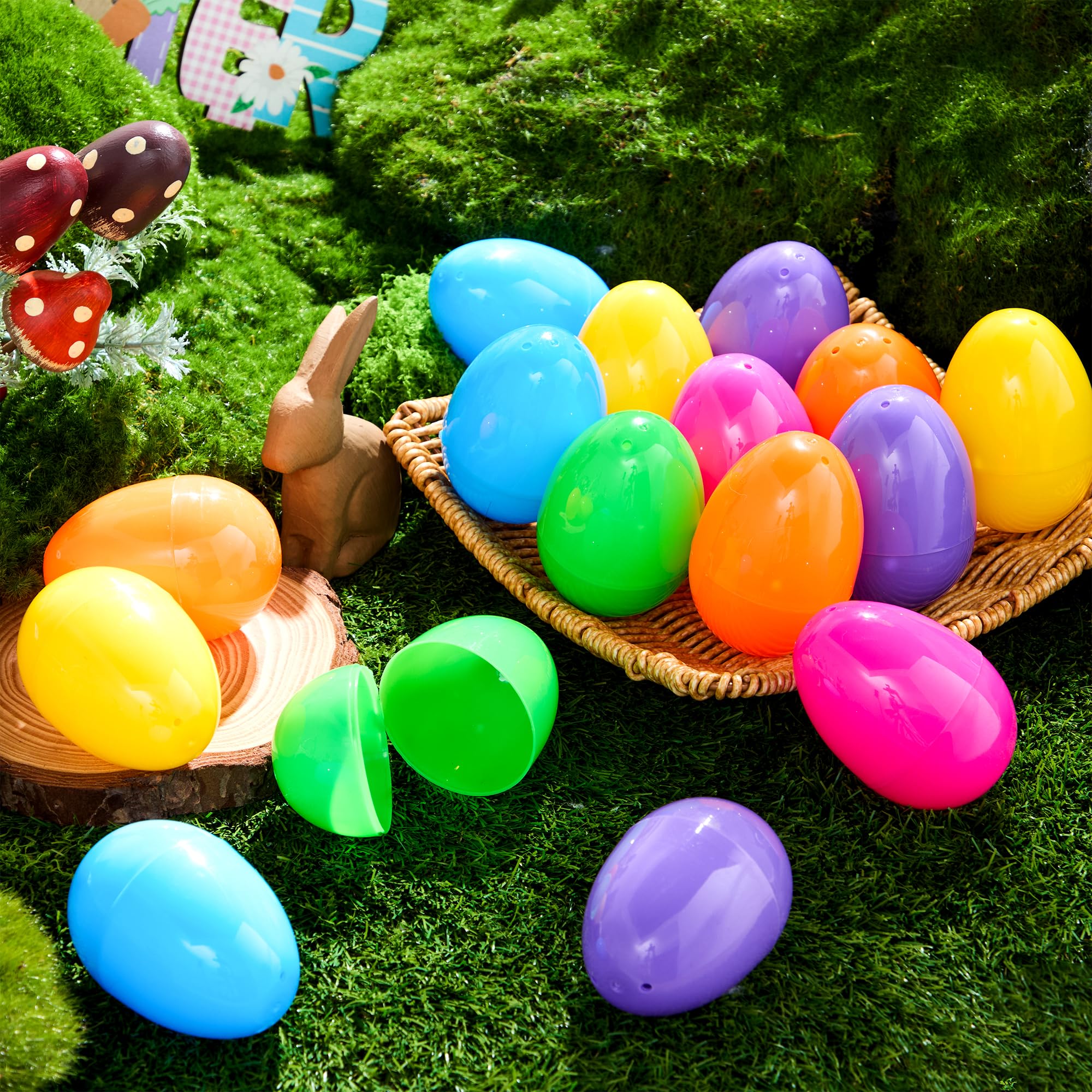 JOYIN 36 uova di Pasqua da 8 cm con nastro per appenderle, uova di plastica colorate vuote riempibili, gusci d'uovo luminosi per caccia di Pasqua, riempimenti per cesti, decorazioni per albero da
