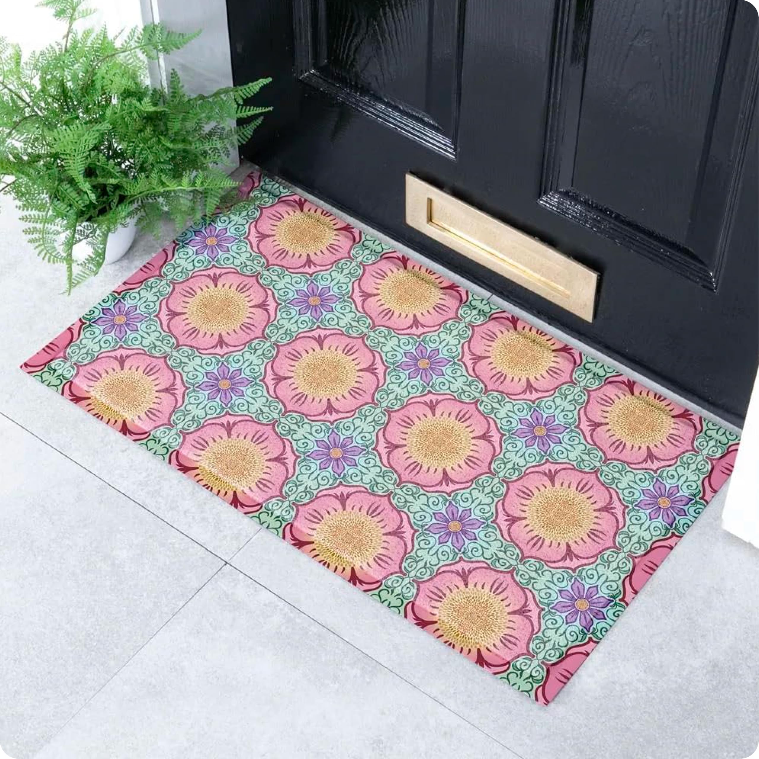 Artsy Mats Vibrant Floral Pattern Indoor & Outdoor Door Mat - Incredibly & Weatherproof Doormats - Non Slip Mat, (70x40 cm) — image 1