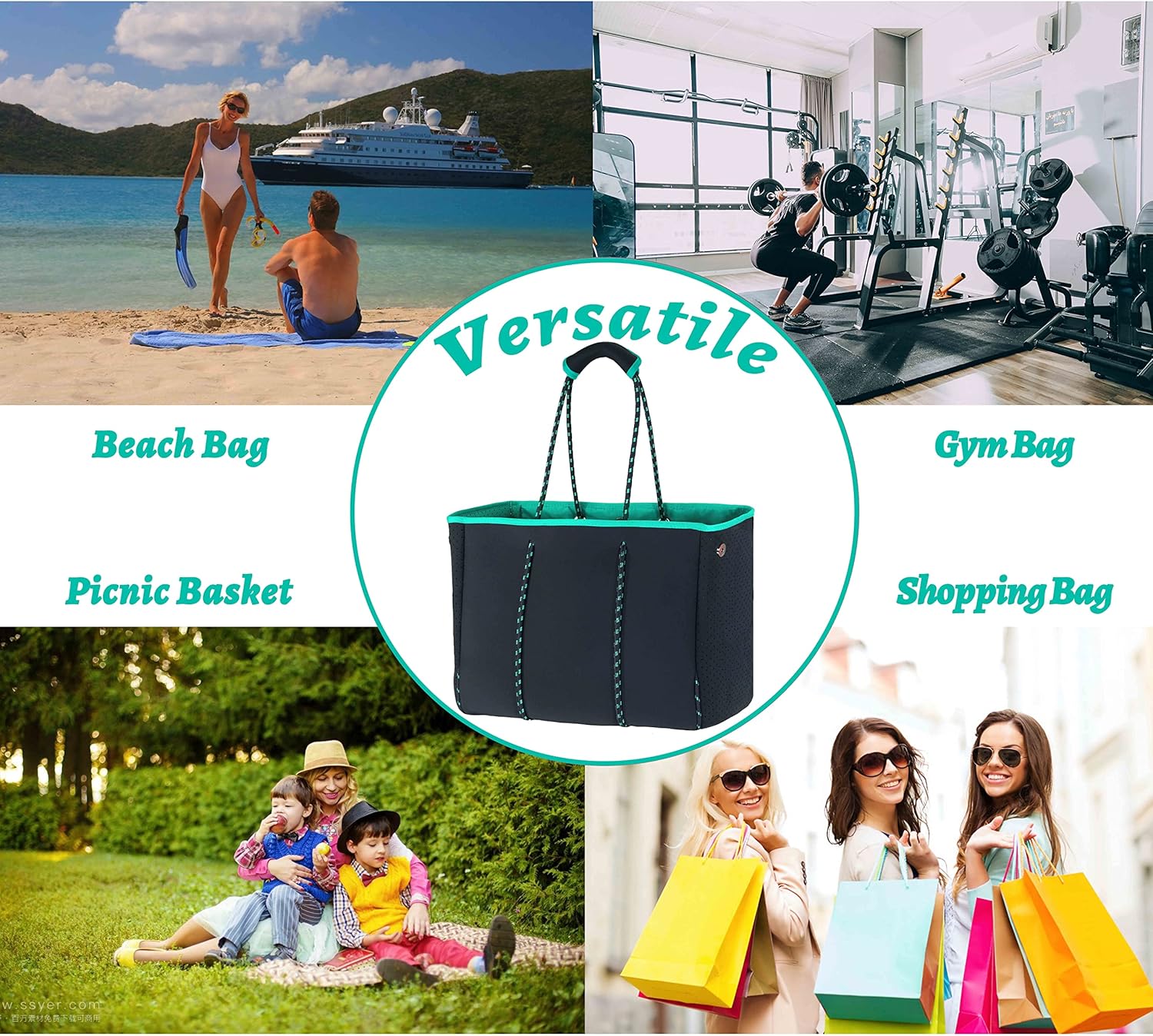 QOGiR Neoprene Multipurpose Beach Bag Tote with Inner Zipper Pocket … … … … - Image 7
