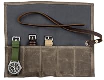 BARTON WATCH BANDS Canvas Watch Roll Travel Case - Waxed Canvas Watch Pouch & Band Storage - Ideal for Travelling or Home Use&comma; Carrier Case & Travel Roll&period;
