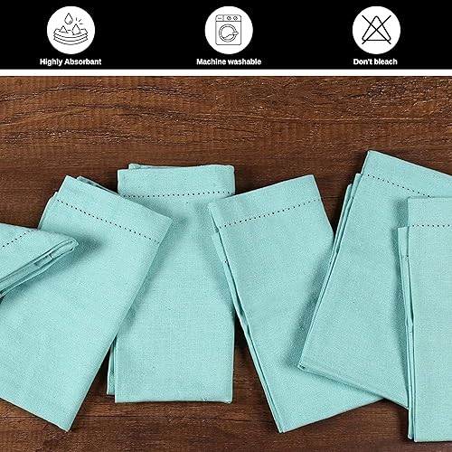 Miniatura 6 de Juego de 12 servilletas de tela de algodón, 20 x 20 pulgadas, doble vainica, color verde aguamarina, lavables a máquina, para bodas y uso diario