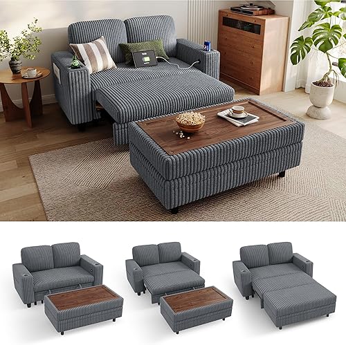 Miniatura 25 de LINSY HOME - Sofá cama extraíble modular con sección para dormir, con almacenamiento, sofá seccional de pana mullida para sala de estar, sofá cama