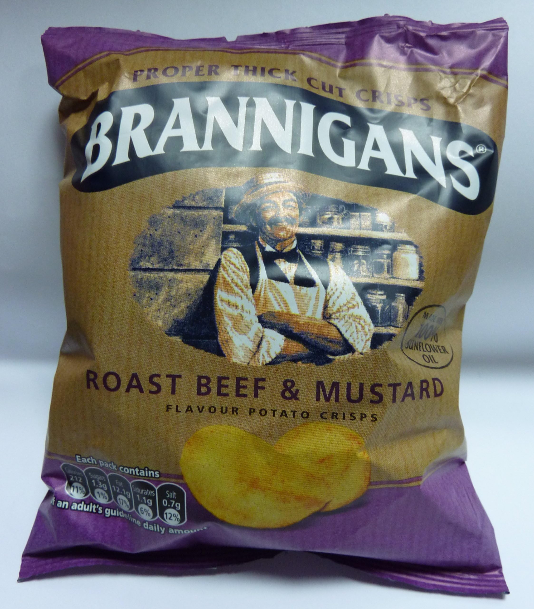 Brannigans Roast Beef & Mustard Flavour Potato Crisps 40g (Pack of 36)