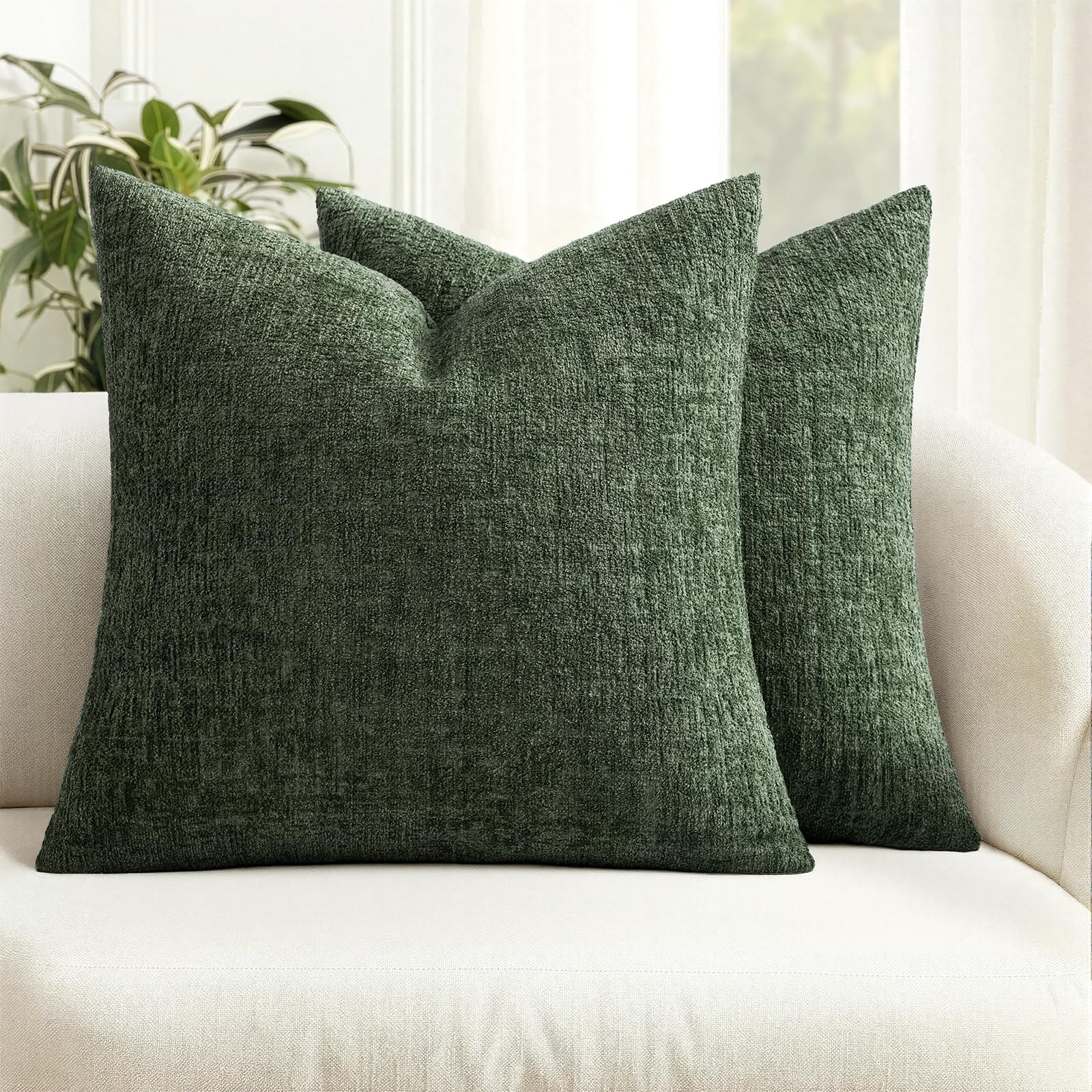 MIULEE Decorative Throw Pillow Covers 18x18 Pack of 2 Beige Couch Pillow Covers Soft Cozy Textured Chenille Pillowcases for Home Decor Sofa Living Room Cushion Bedroom — view 15