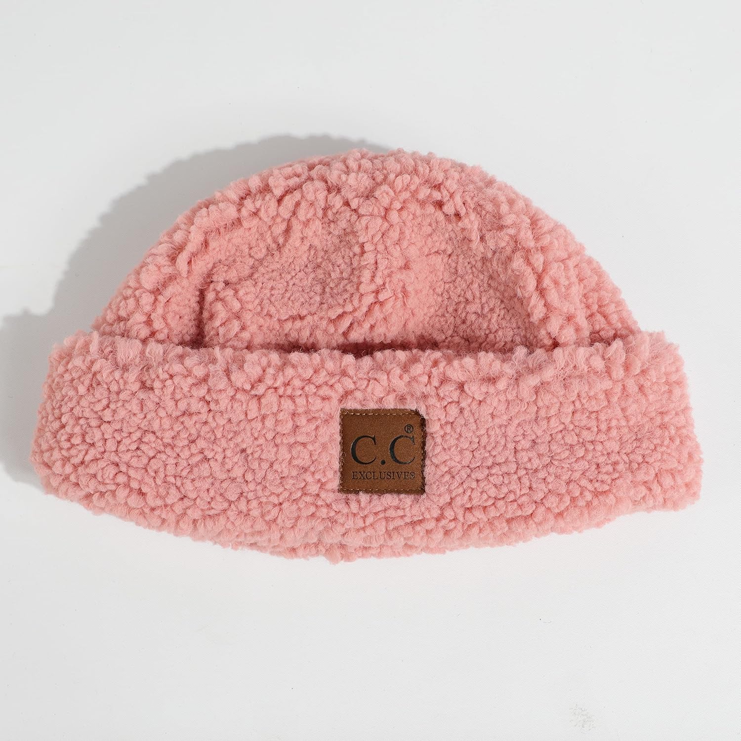 C.C Sherpa Cuff Beanie Hat Suede Logo and Sherpa Mitten Gloves (HAT-008,MT-008)
