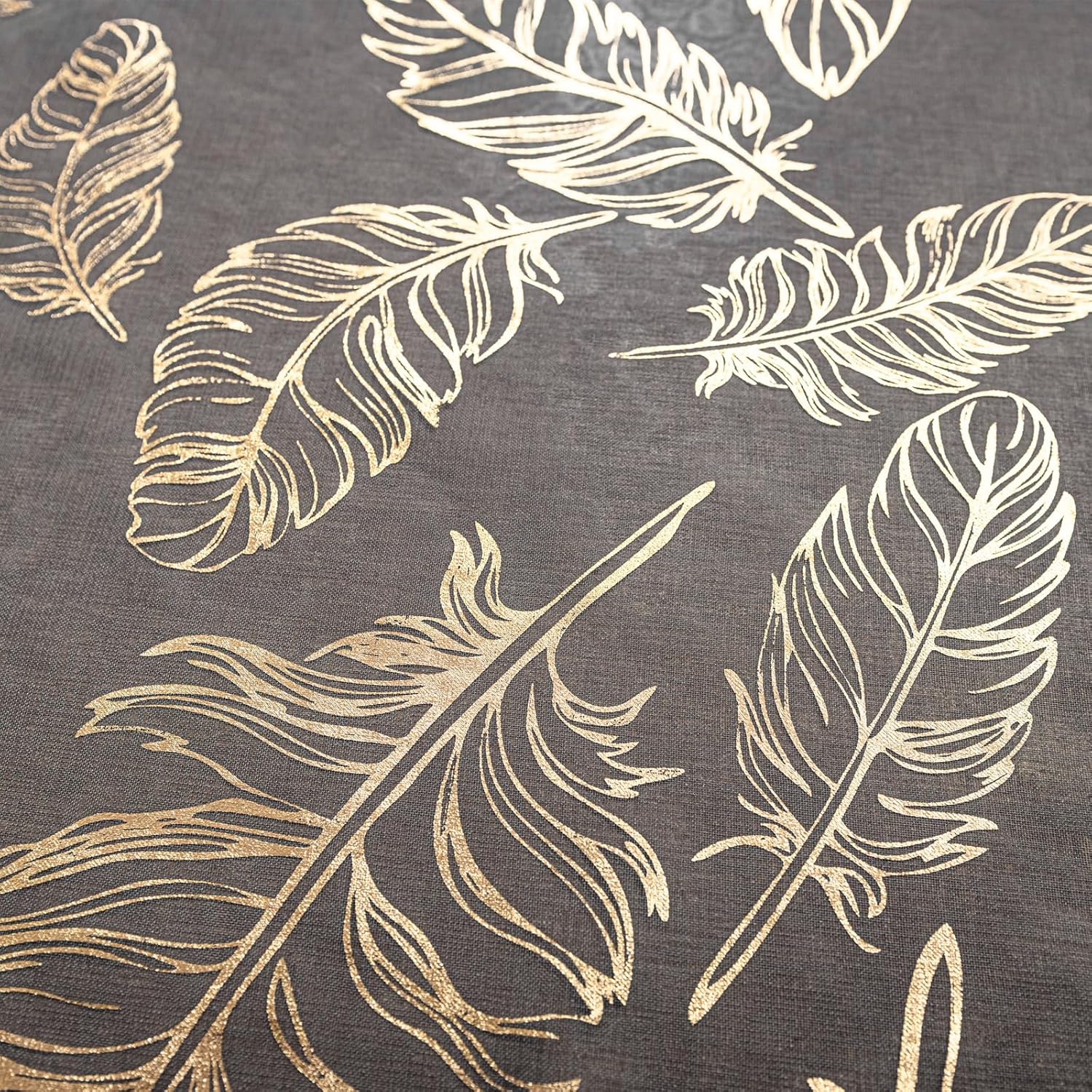 Deeprove Charocoal Gray and Gold Sheer Curtains 84 inches Long 2 Panels for Bedroom Living Room, Dark Grey Metallic Foil Feaher Print Golden Window Treatments Pair Drapes W52 x L84 Inch