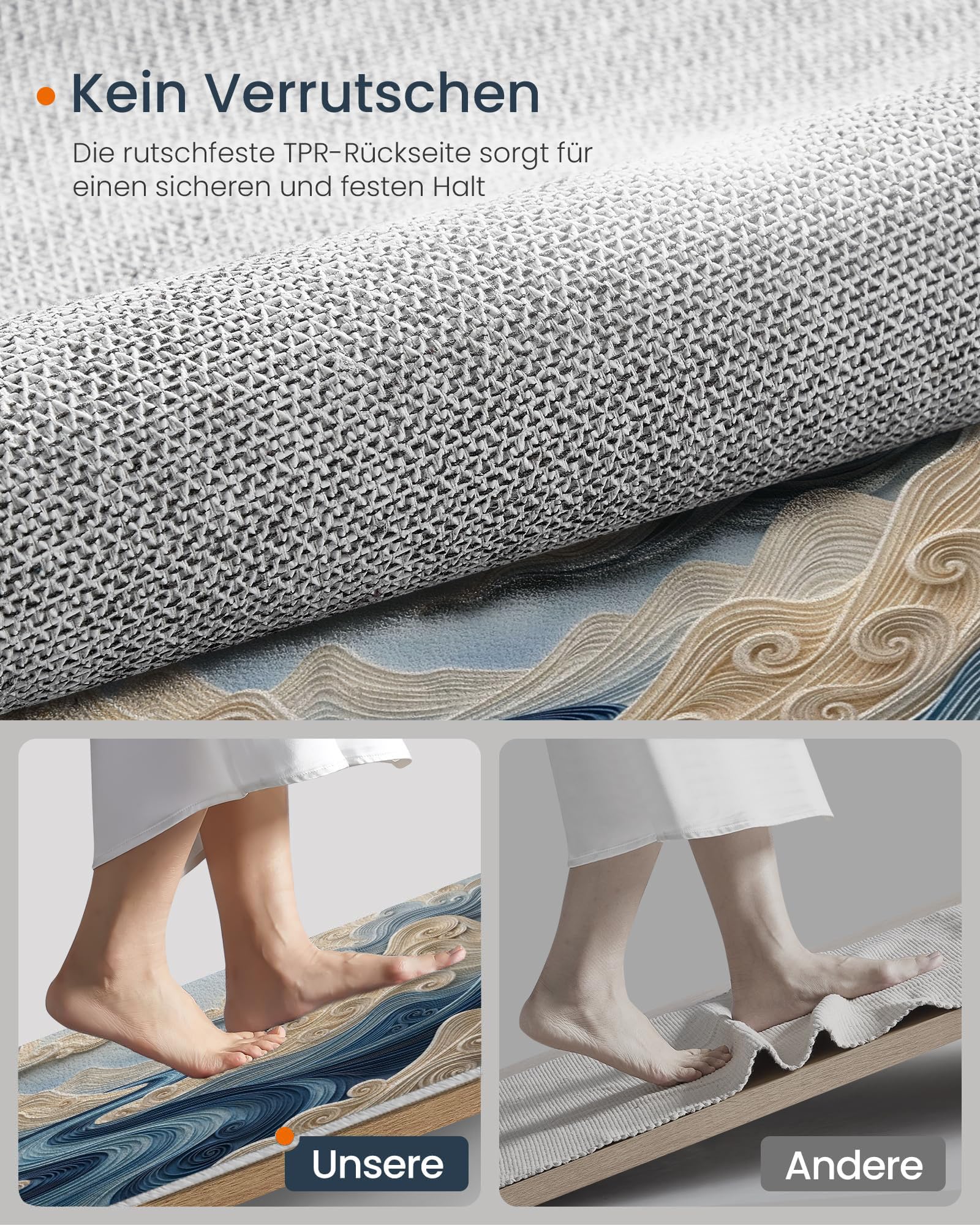 Tapis Rond Lavable Antidérapant Relief De Vagues Japonaises en 3D