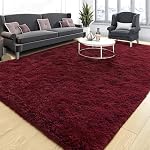 Tepook Tapis moelleux bourgogne pour salon, tapis rouge foncé 8x10 pour chambre, tapis en peluche doux pour chambre d'enfants, tapis intérieurs antidérapants et lavables pour décoration intérieure