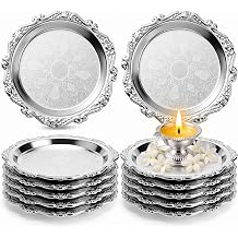 Rtteri 12 Pack 5.9" Mini Vintage Silver Round Trays Pooja Thali Trays