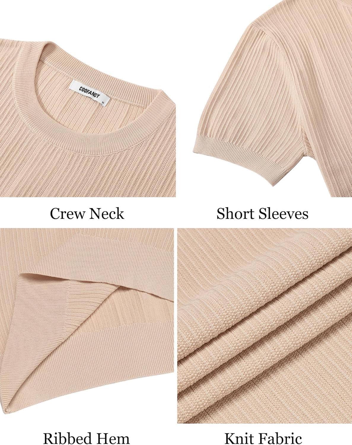 COOFANDY Men's T-Shirts Short Sleeve Knit Shirts Casual Crewneck Ribbed Dress Tee Shirt - Image 6