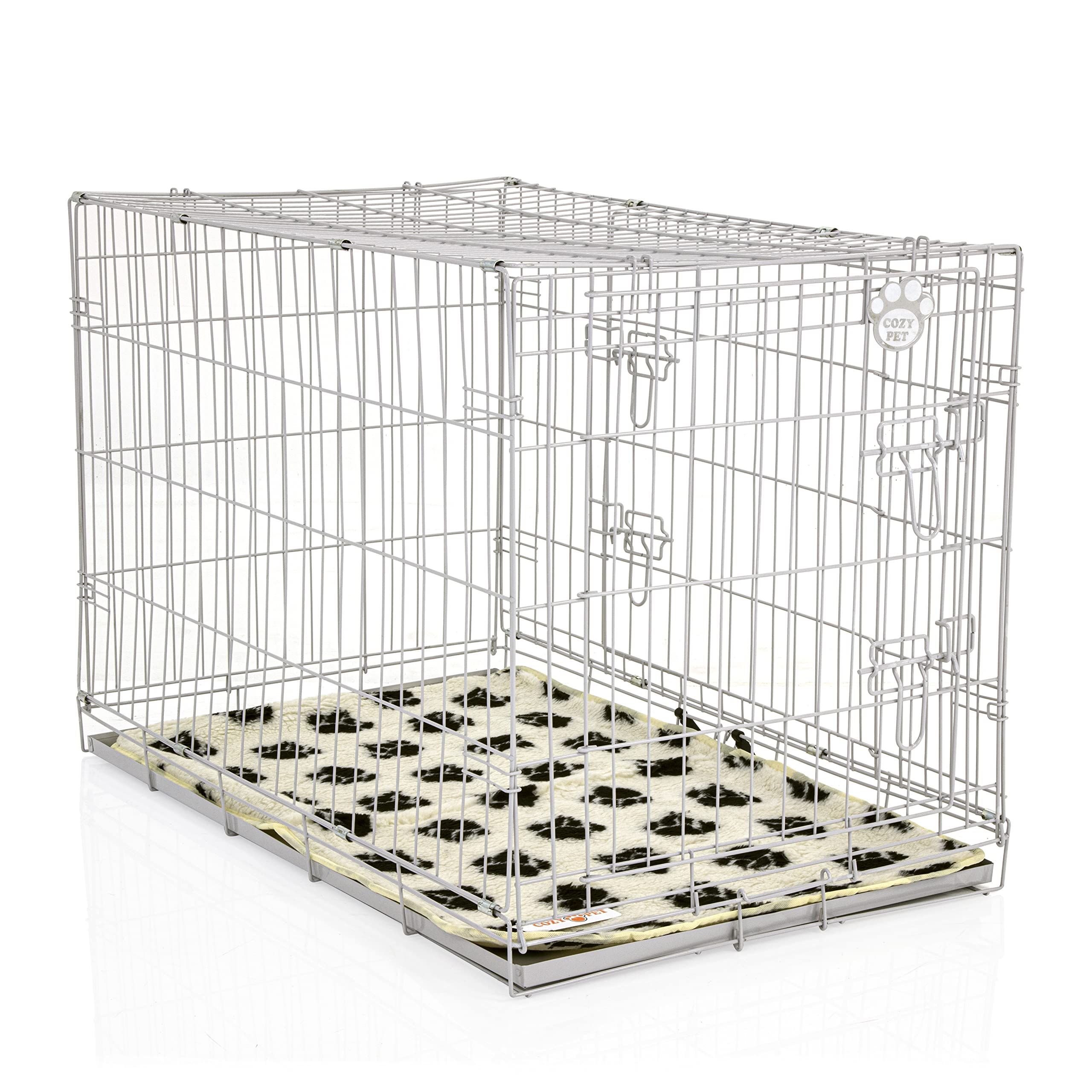 Cozy Pet Medium Dog Crate with Metal Tray and Vet Bed 36" 92cm Long Medium Grey Dog Cage with Chew Proof Metal Tray Folding Puppy Crate Cat Carrier Grey Puppy Cage DC36G + VB36C
