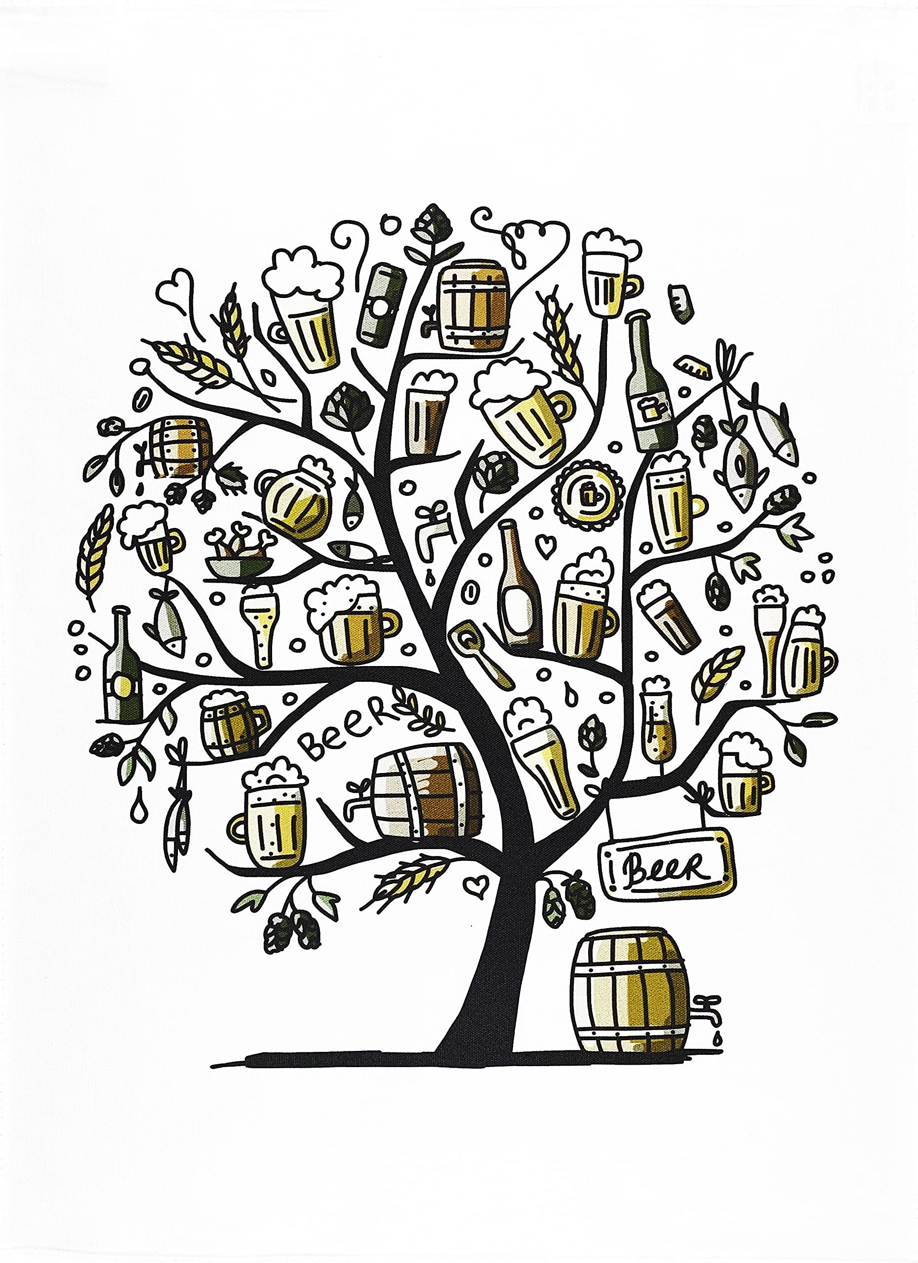 Half A Donkey Multicolour The Beer Tree - Large Cotton Tea Towel