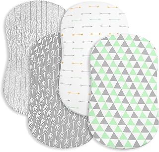 Bassinet Bed Sheets – Premium Bassinet Fitted Sheets 4 Pack – 100% Jersey Knit Cotton Cradle Sheets – Bassinet Bedding for Standard Size Oval or Halo Bassinet Pads – Bassinet Sheet for Boy & Girl