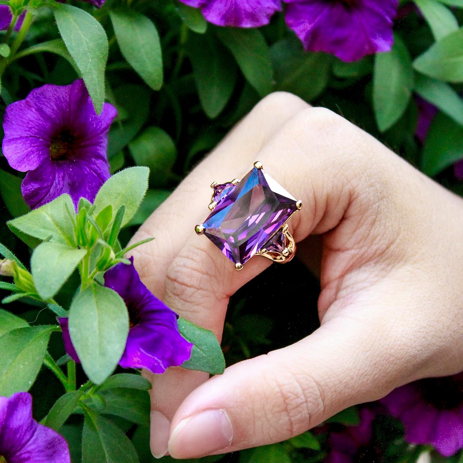 Lavencious Big Bold Radiant CZ Stones Stretch Rings for Women Size for 7-9 - Image 4