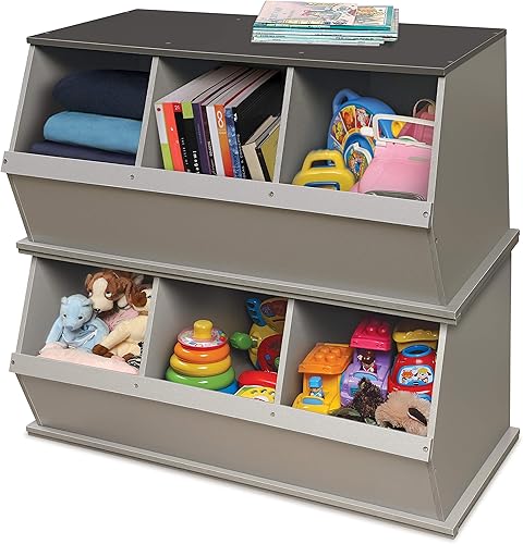 Miniatura 8 de Badger Basket Organizador apilable de almacenamiento de juguetes de tres cubos - grano de maderagris