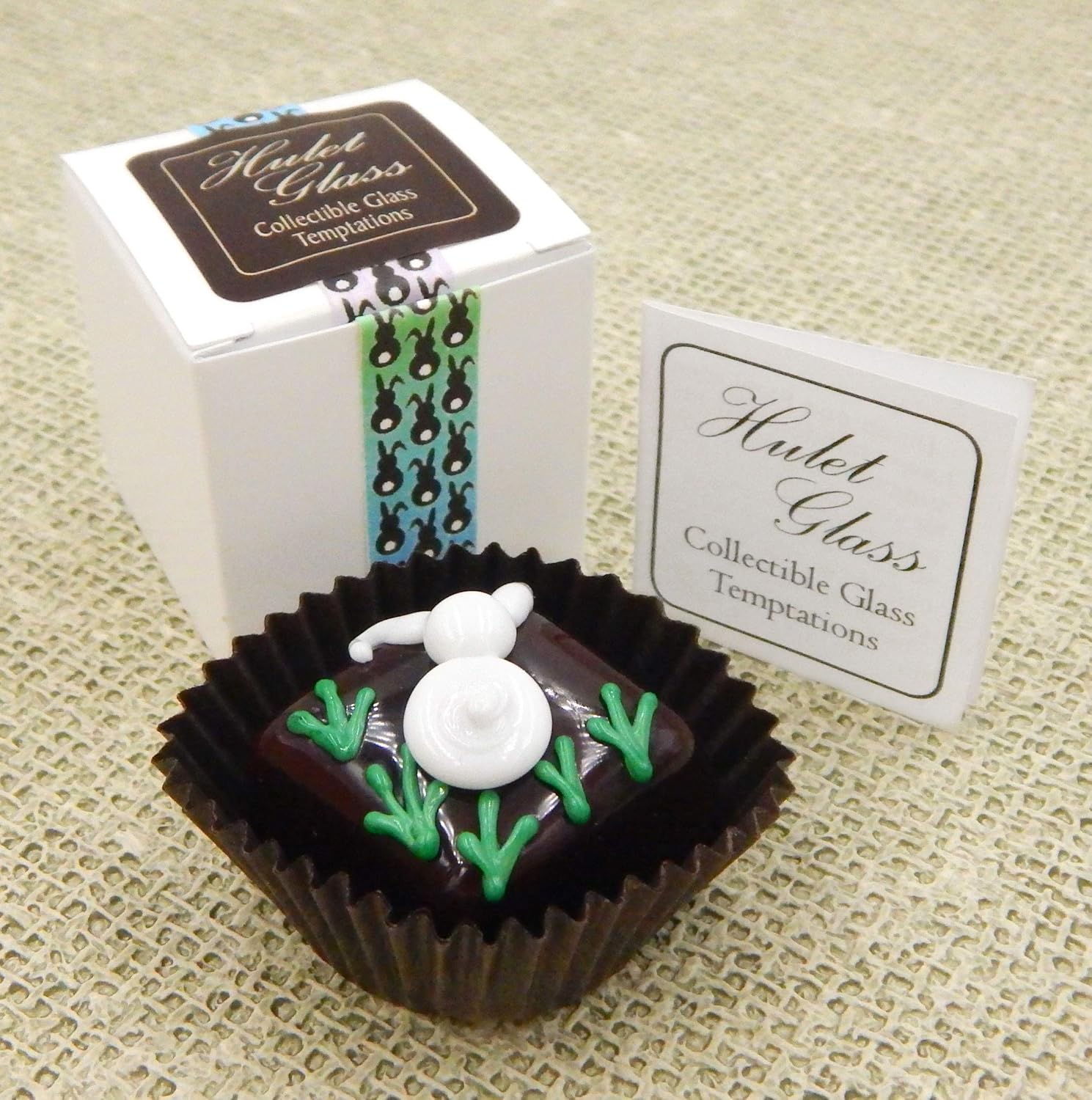 Art Glass Chocolate Bunny Butt Gift Handmade Easter Décor (Chocolate with White Bunny)