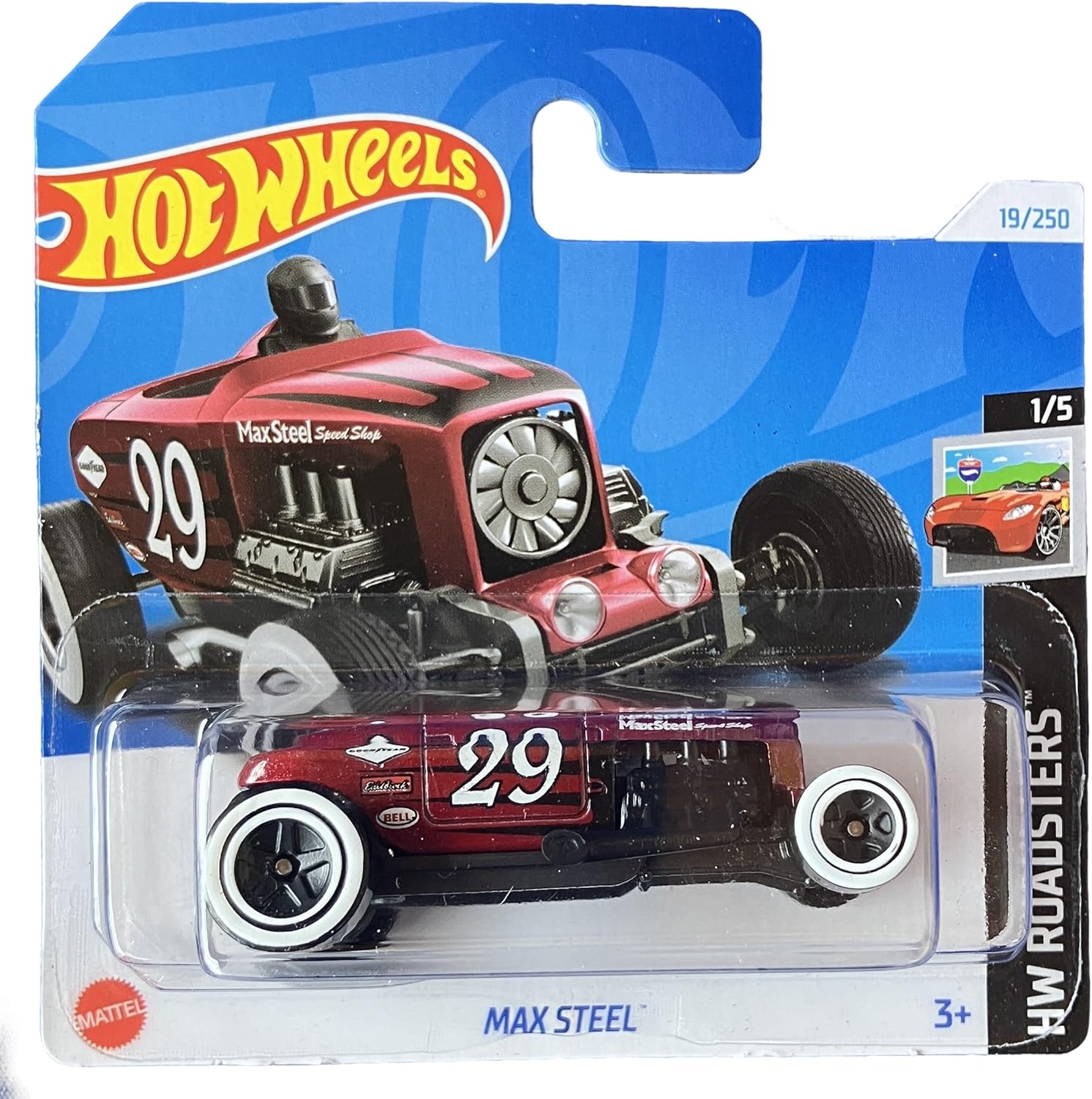 Hot Wheels - Max Steel - HW Roadsters 1/5 - HTC12 - Short Card - Edelbrock - Bell - Good Year - Mattel 2024-1:64