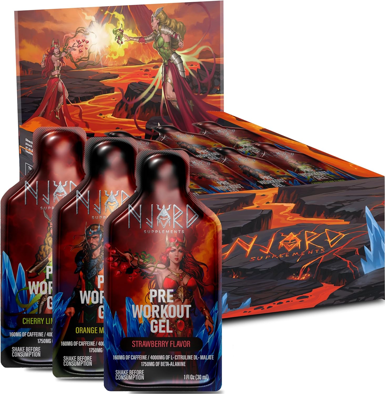 Pre Workout Gel, High Stim Energy Gel Shot, 160mg Caffeine, 4000mg L-Citruline, Low Sugar Sport Supplement for Athletes On The Go, Pack of 30