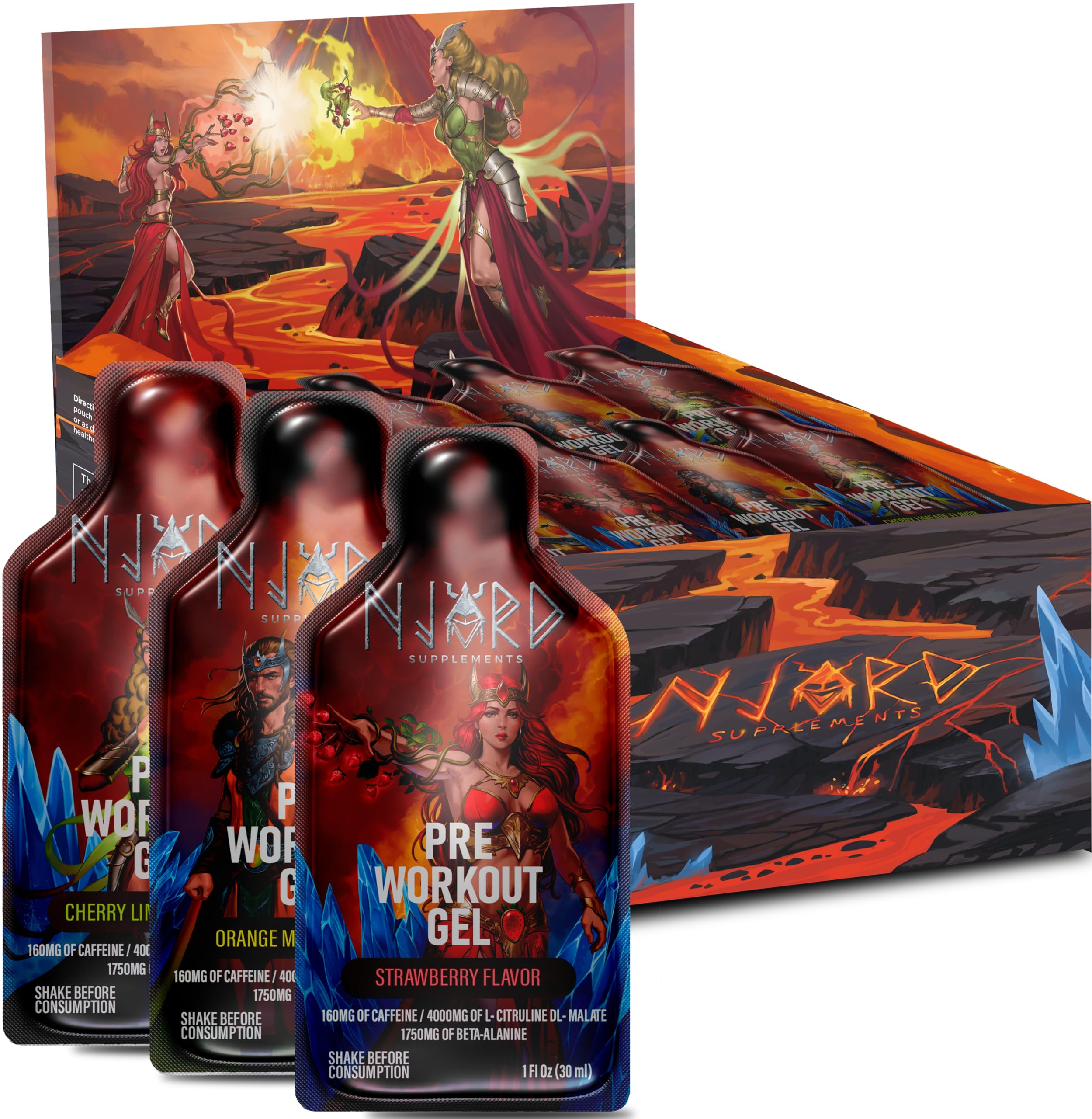 Pre Workout Gel, High Stim Energy Gel Shot, 160mg Caffeine, 4000mg L-Citruline, Low Sugar Sport Supplement for Athletes On The Go, Pack of 30