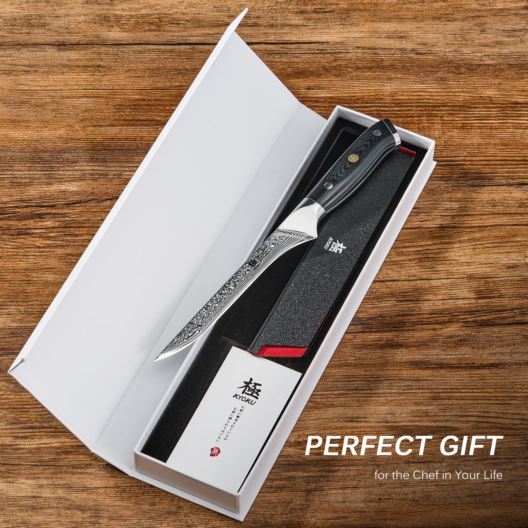 KYOKU Daimyo Series - Coltello disossante 7" - Lama giapponese in acciaio VG10 forgiato Damasco con guaina e custodia