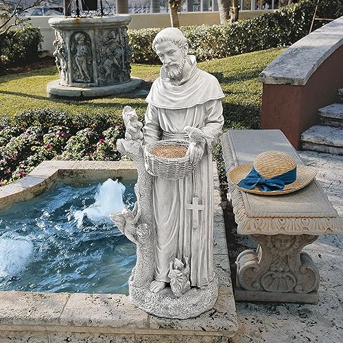Vista 2 de Estatua de jardín religiosa Design Toscano Nature's Nurturer San Francisco de Asís, Bebedero para pájaros, Grande, 94 cm, Resina de piedra fundida