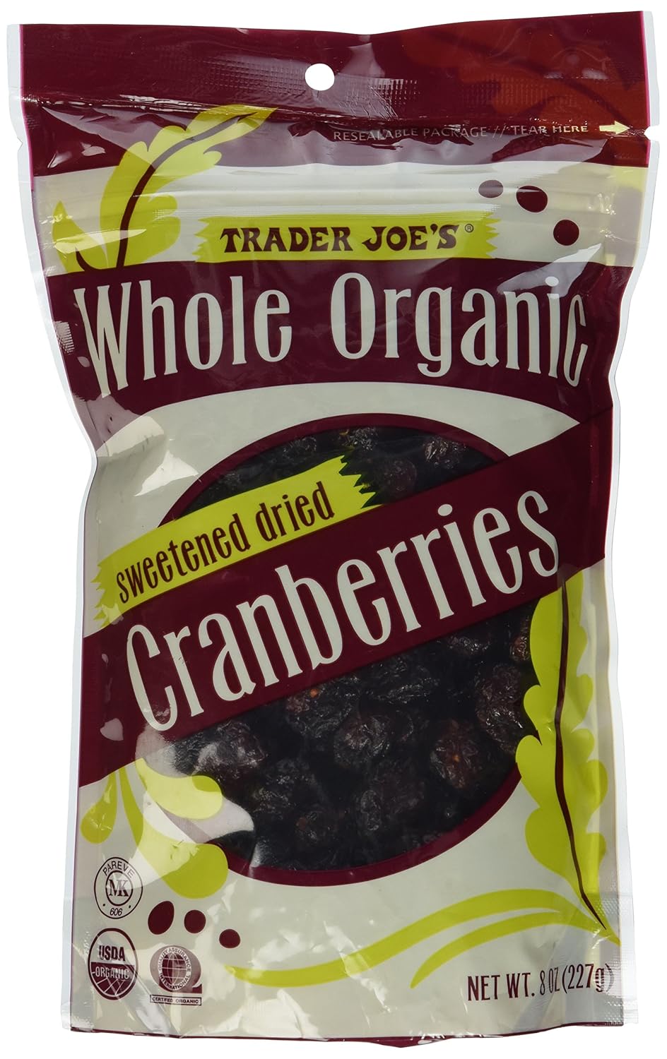 Trader Joe's Whole Organic Sweetened Dried Cranberries 8 Oz