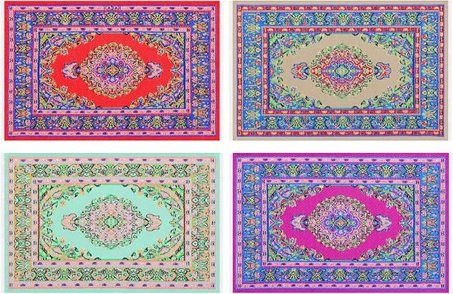 Cobee Dollhouse Miniature Carpet, 4 Pieces 1:12 Mini Rug Vintage Dolls House Floral Print Turkey Carpet Mini Wool Floor Blanket Doll House Decoration Accessories