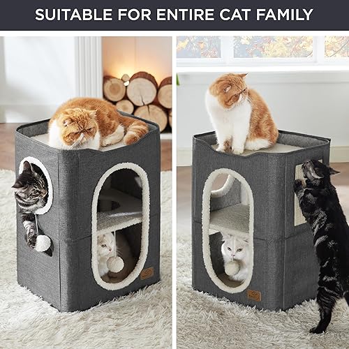 Miniatura 88 de Bedsure Casa para gatos de 2 pisos, condominios para gatos de interior con almohadilla para rascar y colgar bolas esponjosas, muebles pequeños