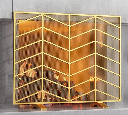 Fire Beauty Panel único hecho a mano de malla de hierro forjado cheurón protector de chispas de fuego para sala de estar decoración de dormitorio